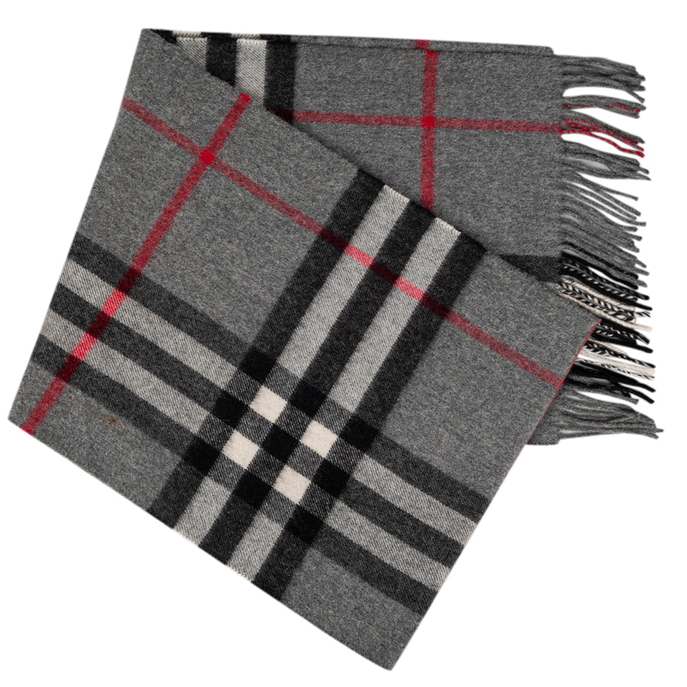 Burberry Dark Grey Check Wool Cashmere Scarf