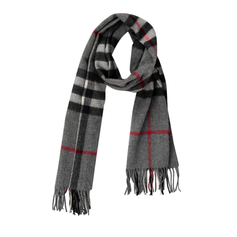 Burberry Dark Grey Check Wool Cashmere Scarf