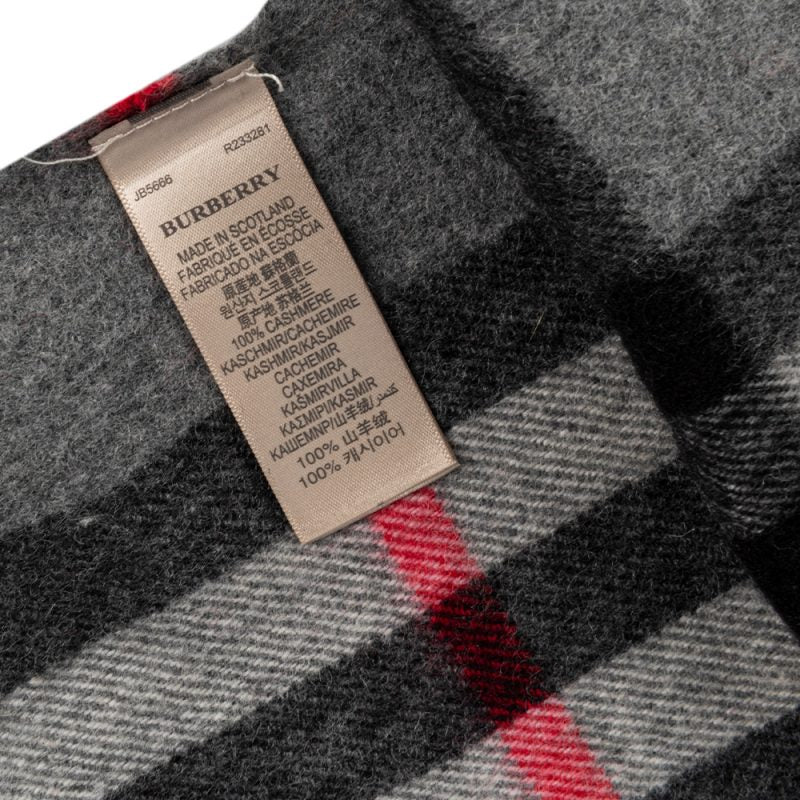 Burberry Dark Grey Check Wool Cashmere Scarf